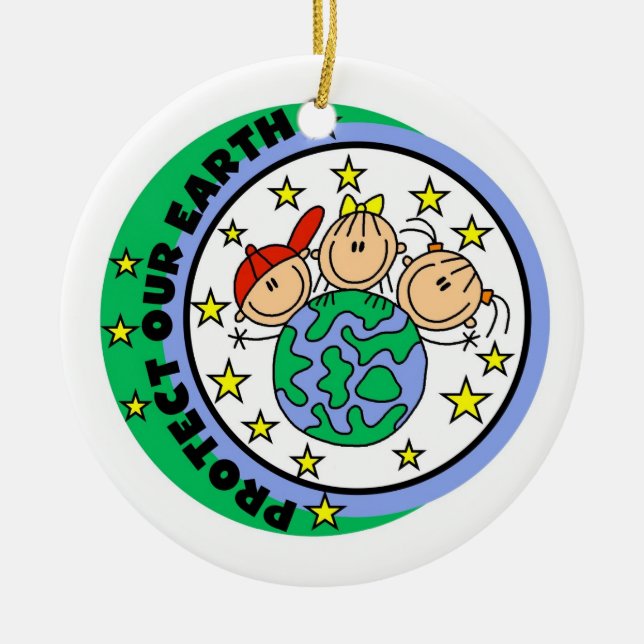 Strichmännchen schützt unsere T - Shirt und Gesche Keramikornament (Vorne)