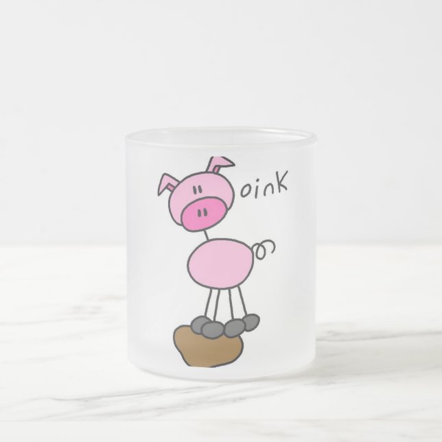 Strichmännchen-Schwein-T-Shirts und Geschenke Mattglastasse (Mittel)