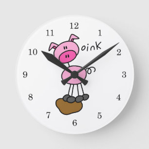 Strichmännchen-Schwein-T - Shirts und Geschenke Runde Wanduhr