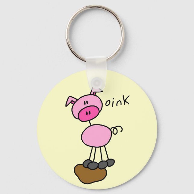 Strichmännchen-Schwein-T-Shirts und Geschenke Schlüsselanhänger (Vorderseite)