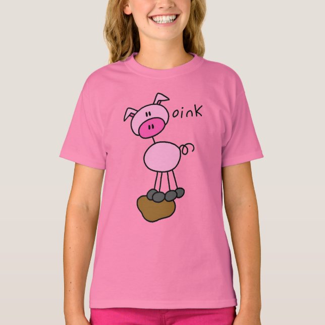 Strichmännchen-Schwein-T-Shirts und Geschenke T-Shirt (Vorderseite)