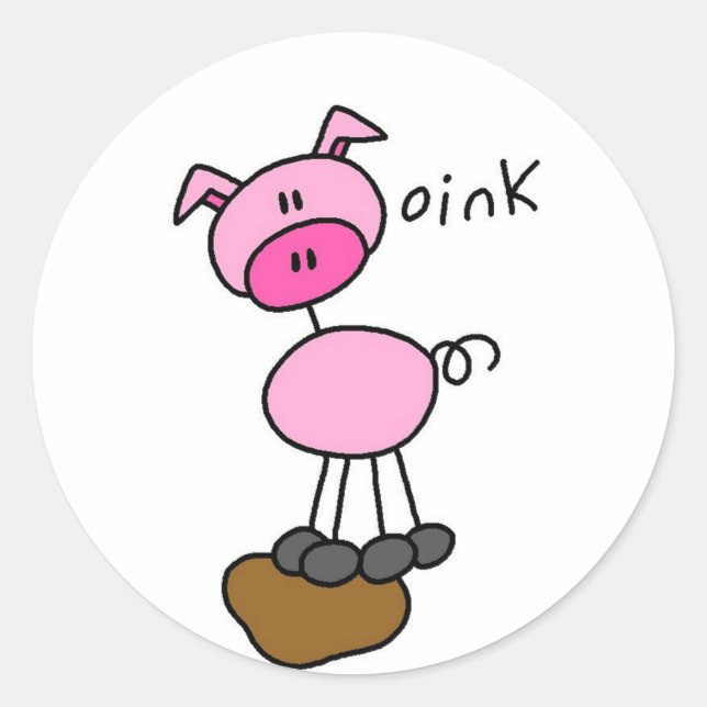 Strichmännchen Schweineschirme und -geschenke Runder Aufkleber (Vorderseite)