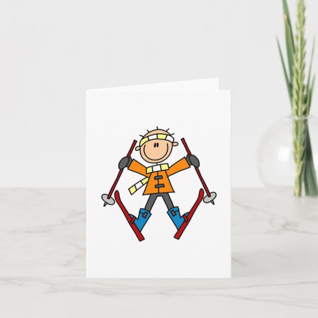 Strichmännchen Skier T - Shirt und Geschenke Karte (Vorderseite)