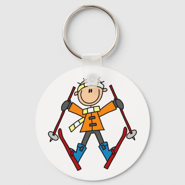 Strichmännchen Skier T - Shirt und Geschenke Schlüsselanhänger (Vorderseite)
