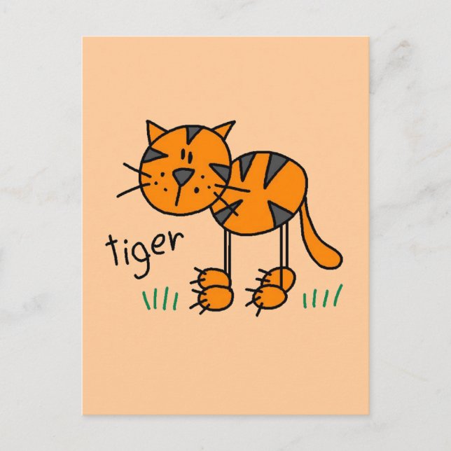 Strichmännchen Tiger T - Shirt und Geschenke Postkarte (Vorderseite)