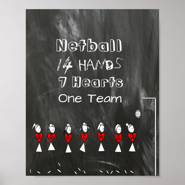Strichmännchen und Zitate für Netball-Team Poster (Vorne)