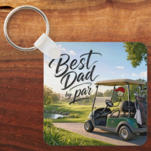 Strichmännchen-Vater Golfer in einem Golfwagen Schlüsselanhänger