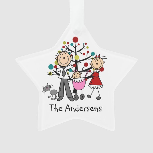 Strichmännchen Vater Mama Baby Katze Akryllische O Ornament (Vorderseite)