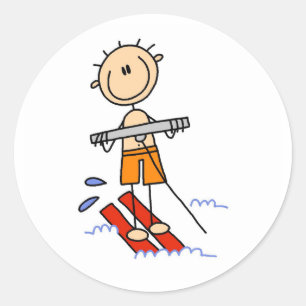 Strichmännchen-Wasser-Skifahren-Aufkleber Runder Aufkleber