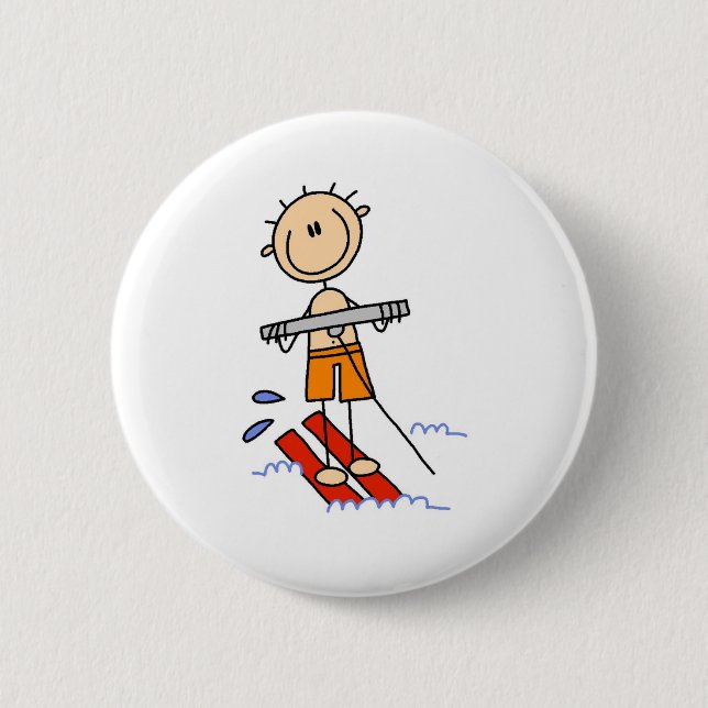 Strichmännchen-Wasserski-Knöpfe Button (Vorderseite)