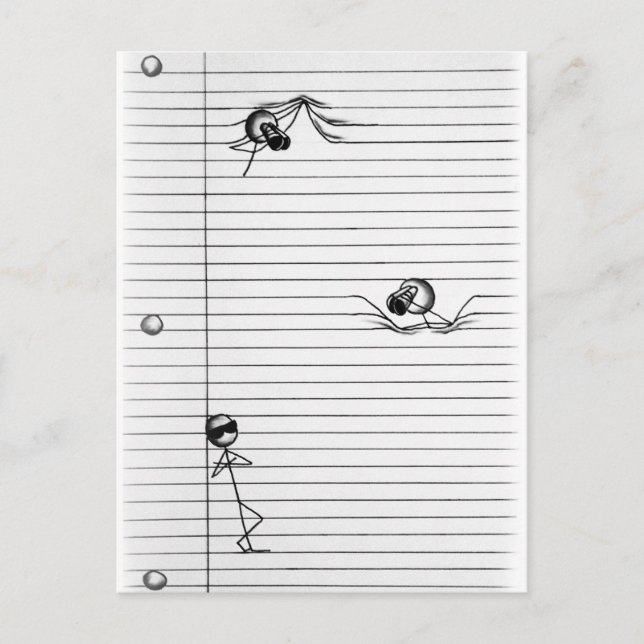 Strichmännchen Zeichn von Spies und Spy on Lines Postkarte (Vorderseite)