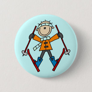 Strichmännchenskier-T - Shirts und Geschenke Button