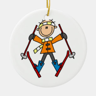 Strichmännchenskier-T - Shirts und Geschenke Keramikornament