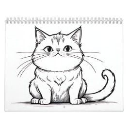 Strichzeichnungen von Katzen und Hunden Kalender