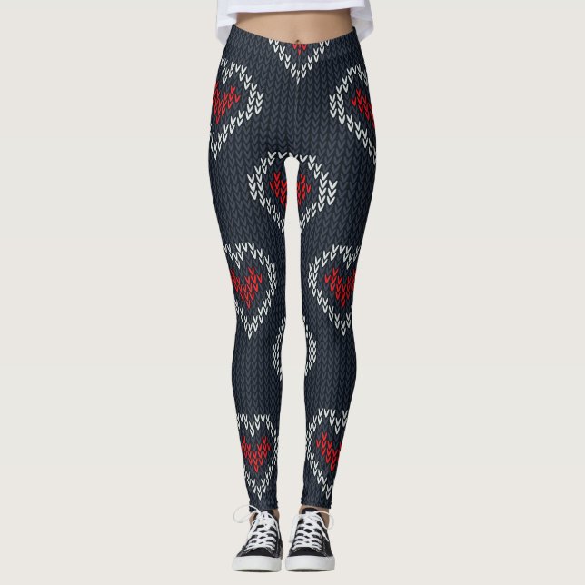 Strick "Grau/Rotes Herz" Leggings (Vorderseite)