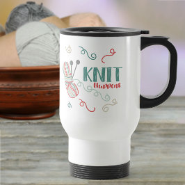 Strick Happens Funny Knitting Pun mit mehrfarbigem Reisebecher
