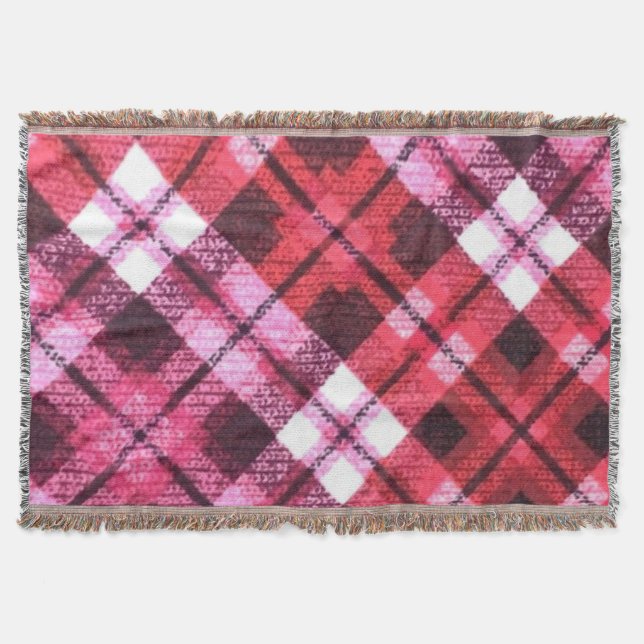 Strick Kariert Tartan Karo Rosa Weißes Weinmuster Decke (Vorderseite)
