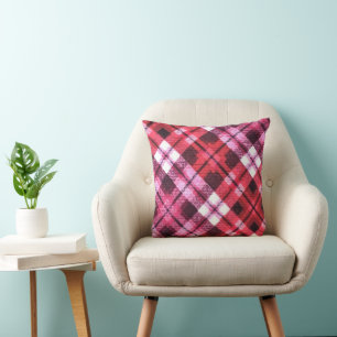 Strick Kariert Tartan Karo Rosa Weißes Weinmuster Kissen