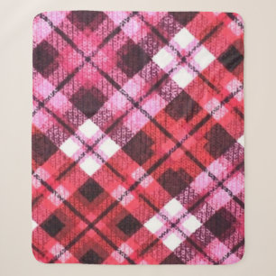 Strick Kariert Tartan Karo Rosa Weißes Weinmuster Sherpadecke