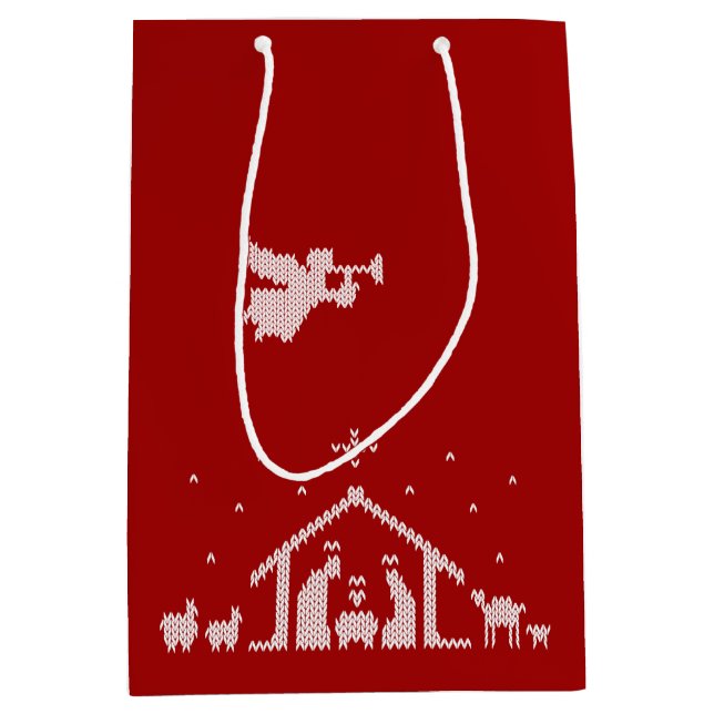 Strick Krippe Christlich Weihnachten Rot Weiß Mittlere Geschenktüte (Vorderseite)