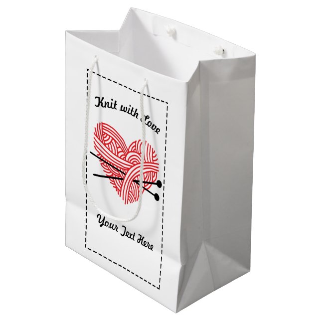 "Strick mit Liebe" Garnelenherz Mittlere Geschenktüte (Vorderseite Schrägansicht)