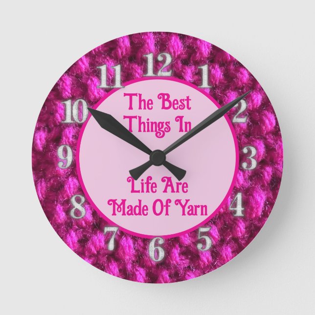 Strick Pink Crochet Pattern Crafty Liebe Garn Runde Wanduhr (Vorderseite)