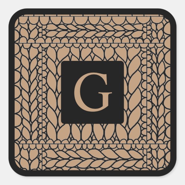 STRICK PURL TAN Große Aufkleber am Platz + Initial (Vorderseite)