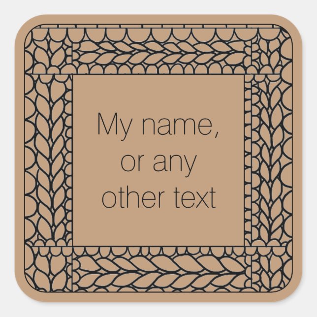 STRICK PURL TAN Große Quadrat Sticker + Text (Vorderseite)