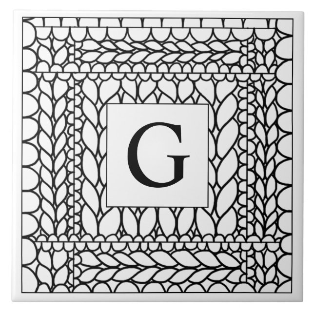 STRICK PURL WHITE Keramik Tile + Initial Fliese (Vorderseite)