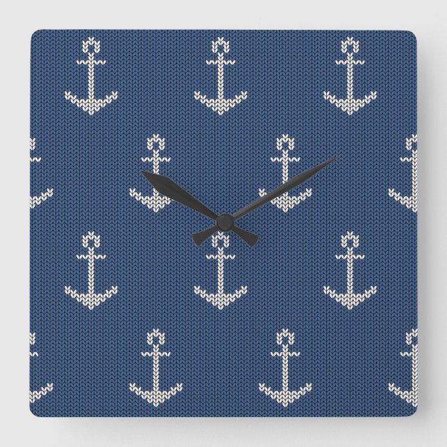 Strick Sea Anchor Quadratische Wanduhr (Vorderseite)