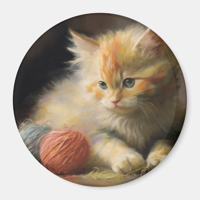 Strick spielt Orange Kitten mit Garn Magnet (Vorne)