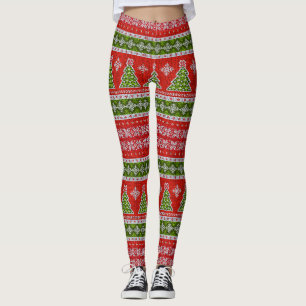 Strick Sweater Look, Rot Weiß und Grün Weihnachten Leggings