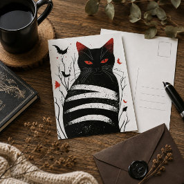 Strickarm: Halloween Autumn Cat Art Postkarte