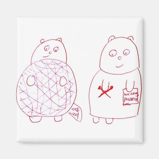 Strickbär mit Ball aus Wolle Magnet (Vorne)