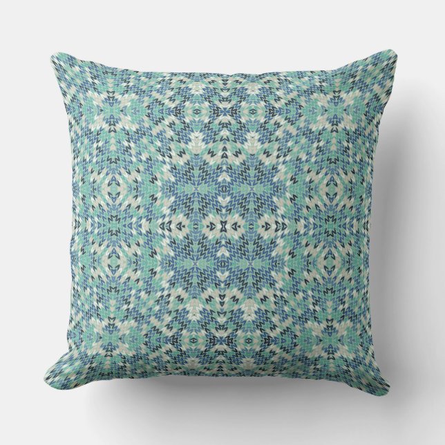 Strickbekleidung geometrischer Ornament blau, türk Kissen (Vorderseite)
