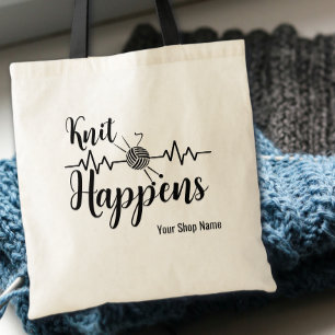 Stricken Happens Herzschlag-Geschenk für Strickeri Tragetasche