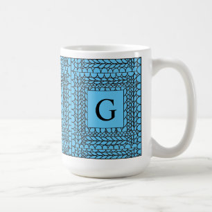 STRICKEN PERL BLAU Hoher Weißer Becher + Text Kaffeetasse