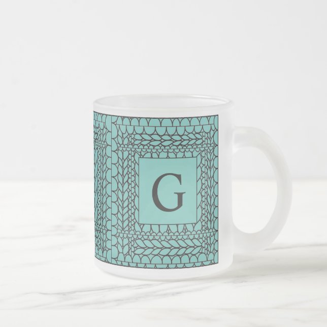 STRICKEN TEAL Frosted Glass Tasse + Initiale (Rechts)