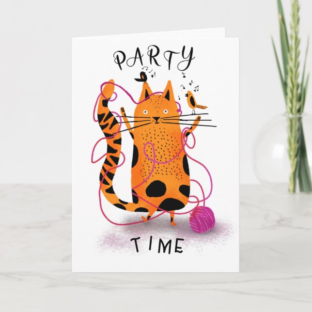 Stricken von Cat Party Time Ingwer Karte (Vorderseite)