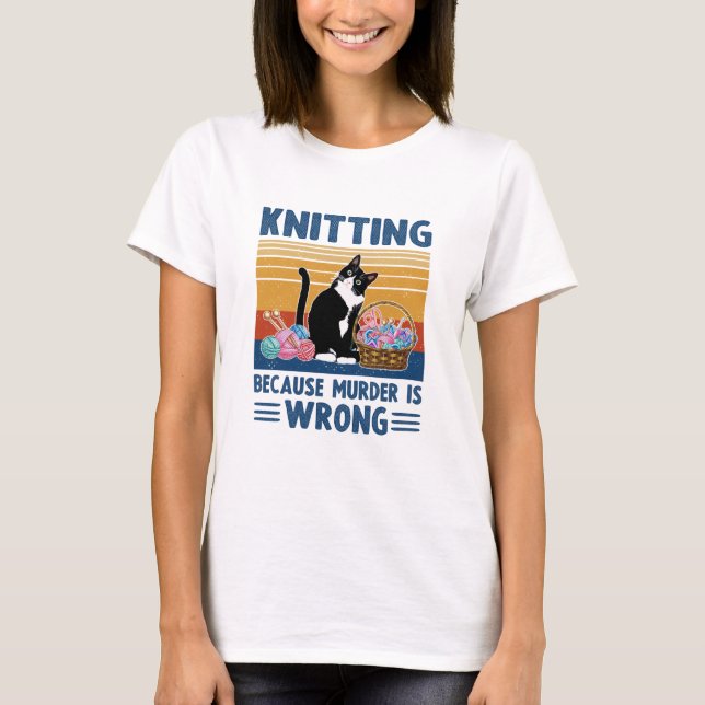 Stricken, weil Mord falsch ist, schwarze Katze, lu T-Shirt (Vorderseite)