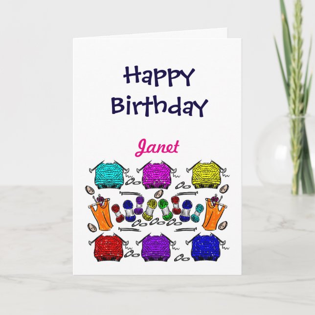 Strickende Karte (der Namens) Textbox alles Gute (Vorderseite)