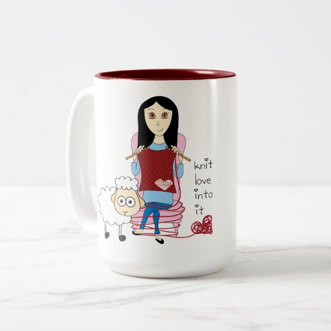 Strickende Mädchen-und Schafe Tasse (Vorderseite Links)