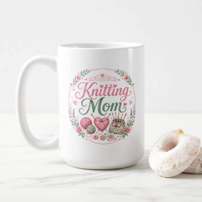 Strickende Mutter Kaffeetasse (Mit Donut)