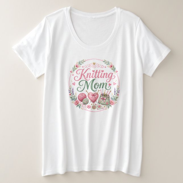 Strickende Mutter - Plus Size T-Shirt (Weiß) (Design vorne)