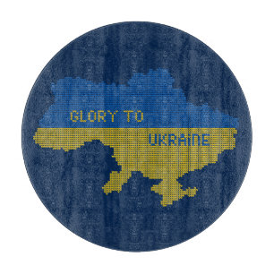Strickende ukrainische Staatskarte Text Ruhm der U Schneidebrett
