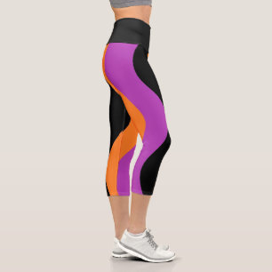 Strickende Yoga-Ameisen Lila Schwarz-Orange-Leggin Capri Leggings
