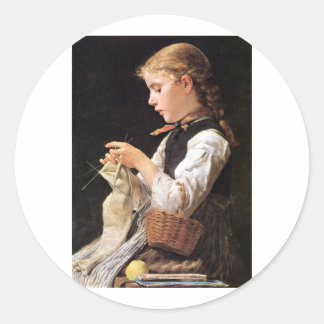 Strickendes Mädchen Knitting Girl Runder Aufkleber