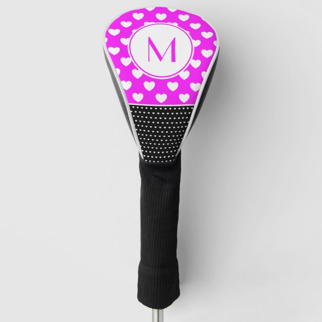 Strickendes, rosa und weißes Monogramm Golf Headcover (Vorderseite)