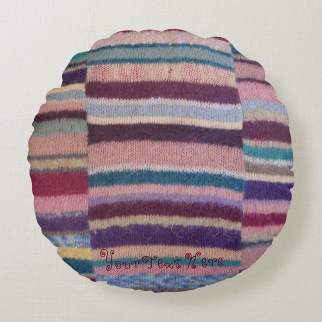 Strickfarben gestreiftes Shabby Chic Spaß Design Rundes Kissen (Vorderseite)