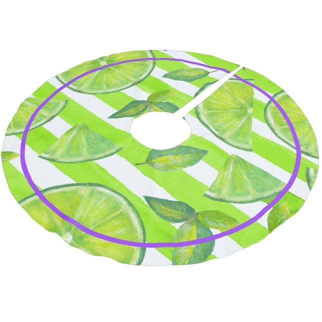 Strickfarben Limon und hell Lila Polyester Weihnachtsbaumdecke (Schrägansicht)